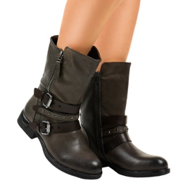 Graue flache isolierte Damenstiefel F1803