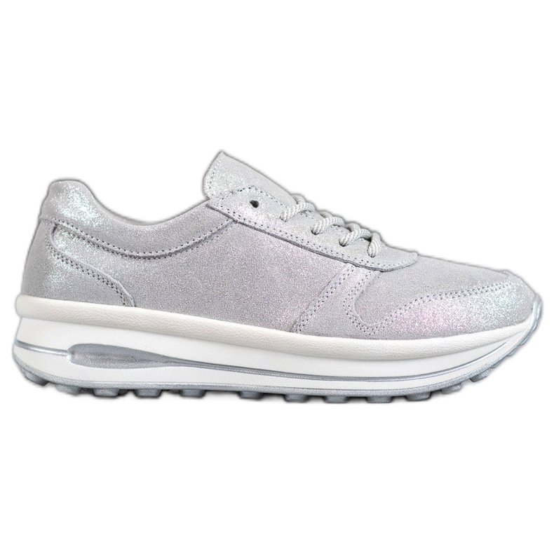 Lederschuhe mit VINCEZA Glitzer grau