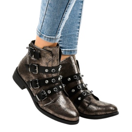 Khakifarbene Damenstiefelette mit flachen Schnallen HQ2366 mehrfarbig grün