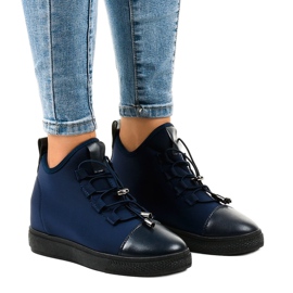 Marineblaue, isolierte hohe Sneakers mit Keilabsatz XY-35 navy blau