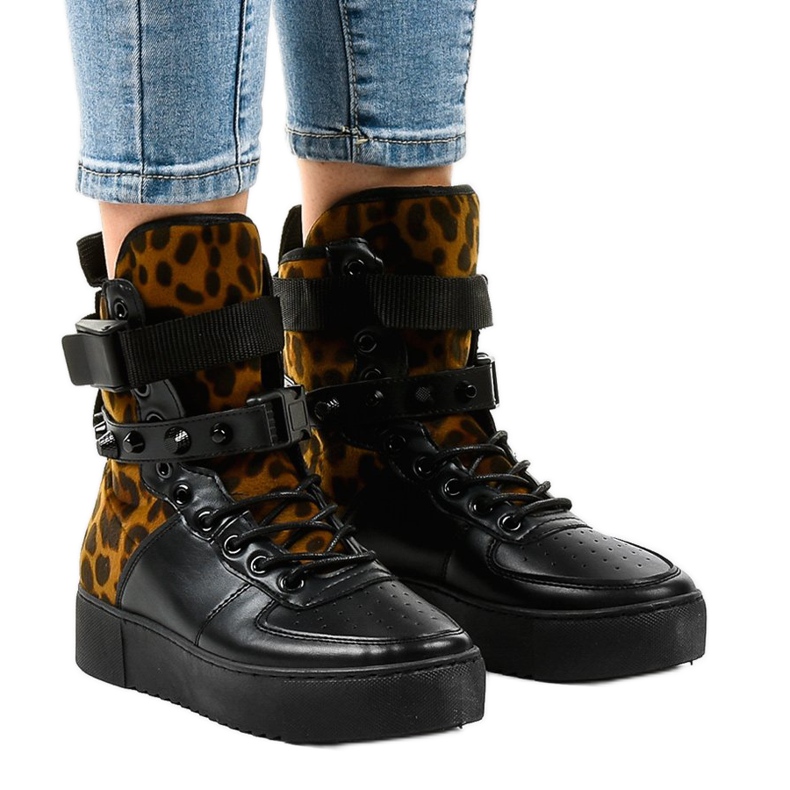 Schwarze flache Sneakers Y-205 mehrfarbig