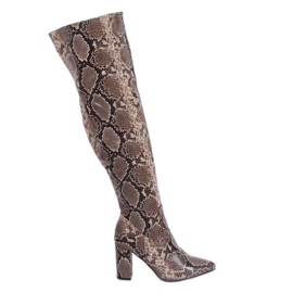 Overknee-Stiefel DA28 Khaki Snake mehrfarbig
