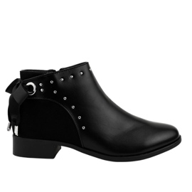 Schwarze flache Damenstiefel mit Schleife Y8162