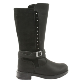 American Club GC31 lange Stiefel mit Strasssteinen schwarz grau