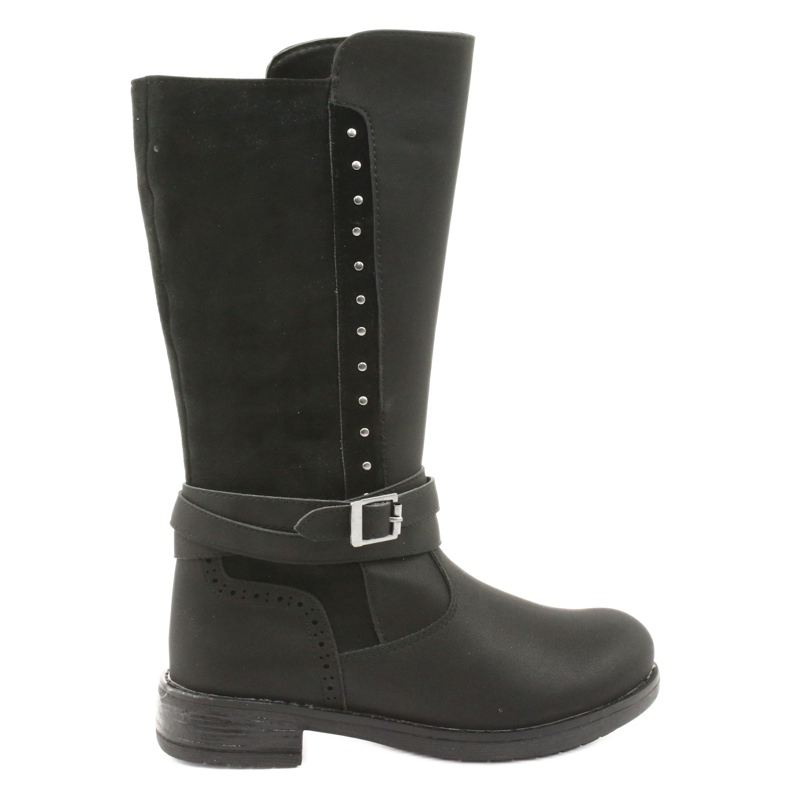American Club GC31 lange Stiefel mit Strasssteinen schwarz grau