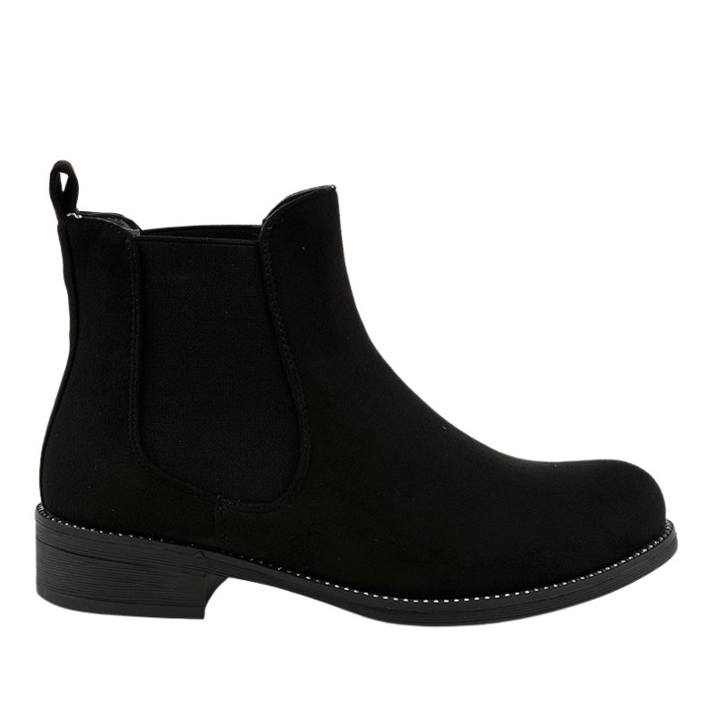 Flache Damenstiefelette in Schwarz mit Gummizug 7390-PA