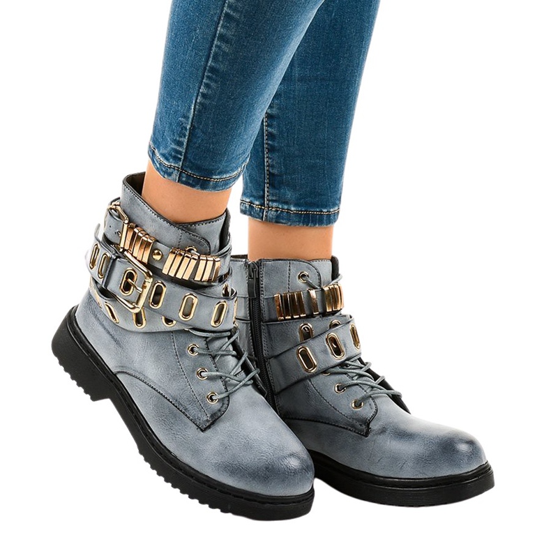 Blaue flache isolierte Stiefel B2878-KB