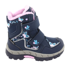 American Club Stiefel mit HL28-Membran marineblaue Schmetterlinge rosa