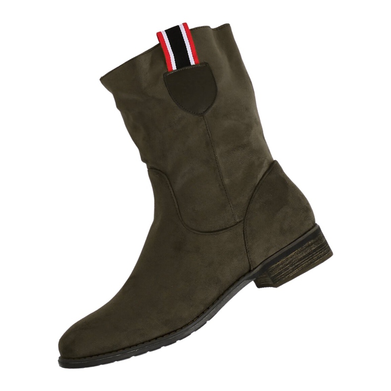 Grüne flache Stiefel für Damen 99-110 Olive