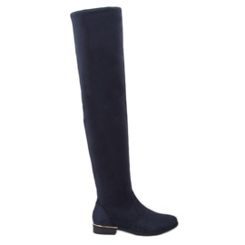 Overknee-Stiefel mit flachem Absatz, marineblau 0-76 Blau