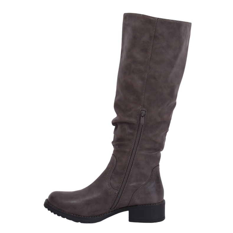 Graue flache Stiefel für Damen 1084-PG Grau