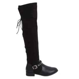 Overknee-Stiefel mit flachem Absatz schwarz 688-3 Black
