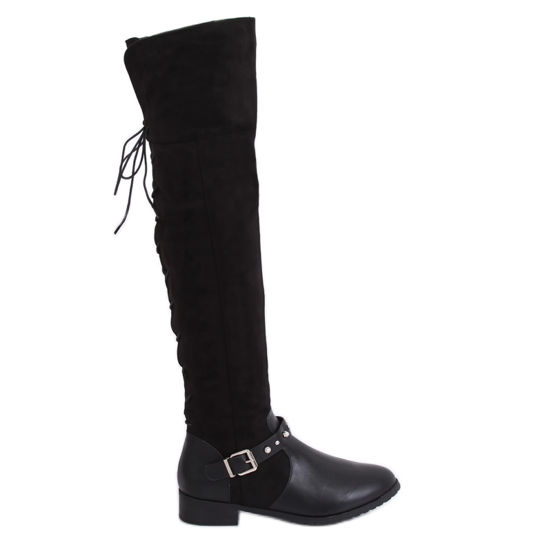 Overknee-Stiefel mit flachem Absatz schwarz 688-3 Black