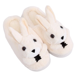 Beige Hasenhausschuhe für Damen MA17 Weiß