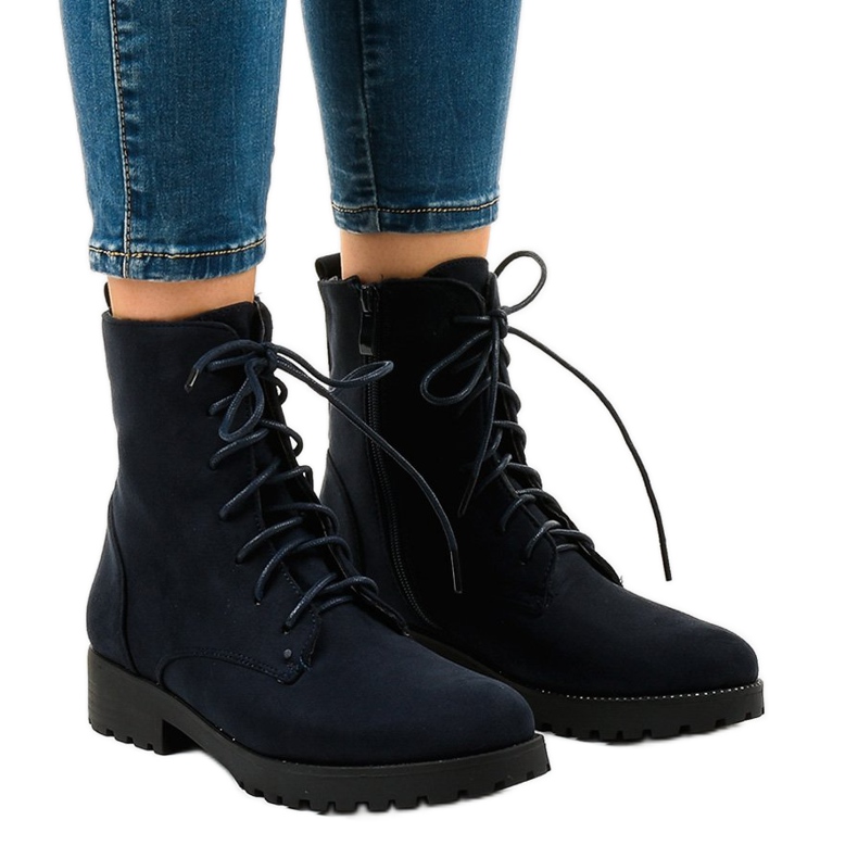 Marineblaue Schnürstiefel aus Wildleder C-7192 navy blau