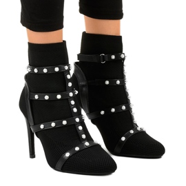 Stiletto-Stiefel aus schwarzem Stoff AT-0655-L