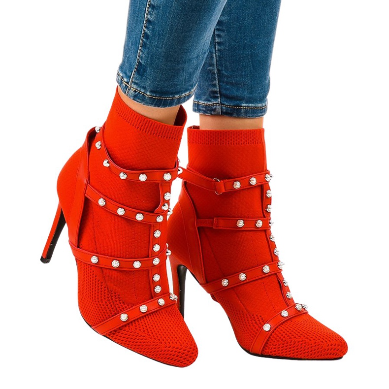 Rote AT-0655-L Stiletto-Stiefel aus Stoff