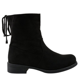 Flache Stiefel aus Wildleder in Schwarz 7378-PA