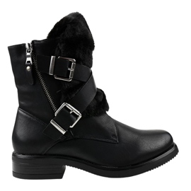 Schwarze flache Stiefel mit Fell 1061A-PA