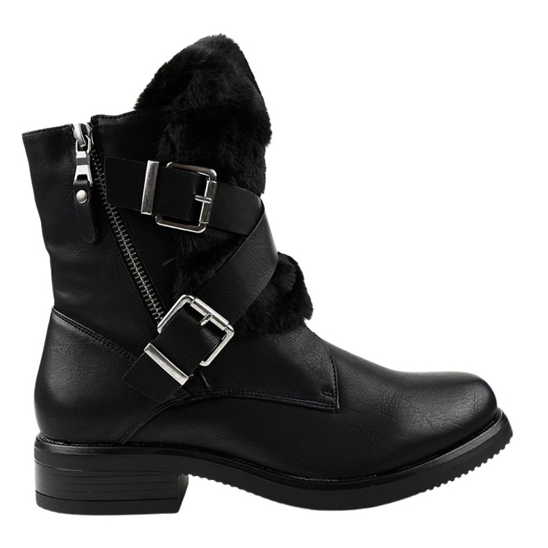 Schwarze flache Stiefel mit Fell 1061A-PA