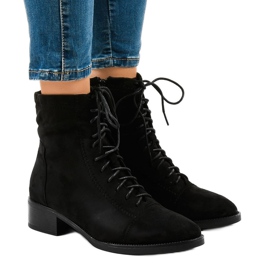 Schwarze flache Schnürstiefel für Damen 3127