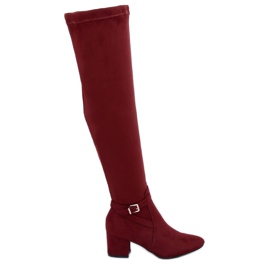 Overknee-Stiefel mit niedrigem Absatz kastanienbraun YL-151 Wine Ii Genre rot