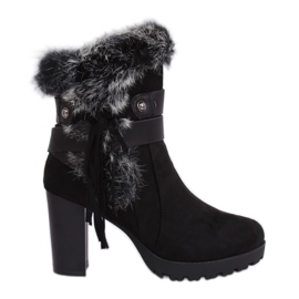 Schwarze Stiefel mit hohen Absätzen mit Fell SP05 Schwarz