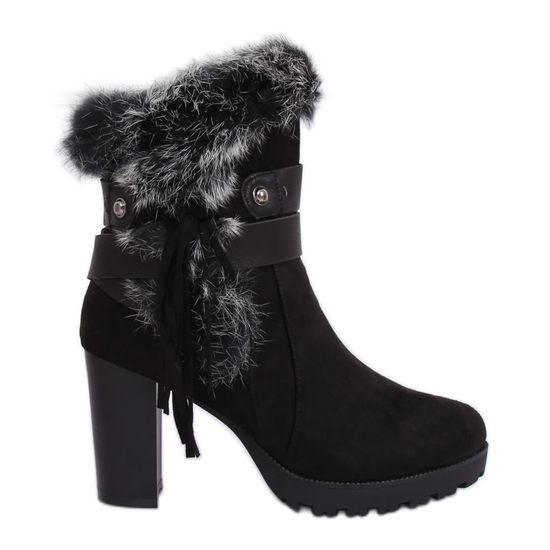 Schwarze Stiefel mit hohen Absätzen mit Fell SP05 Schwarz