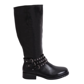 Schwarz Reitstiefel mit Nieten Y208 Schwarz