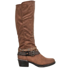 SHELOVET Braune Stiefel mit Ornamenten