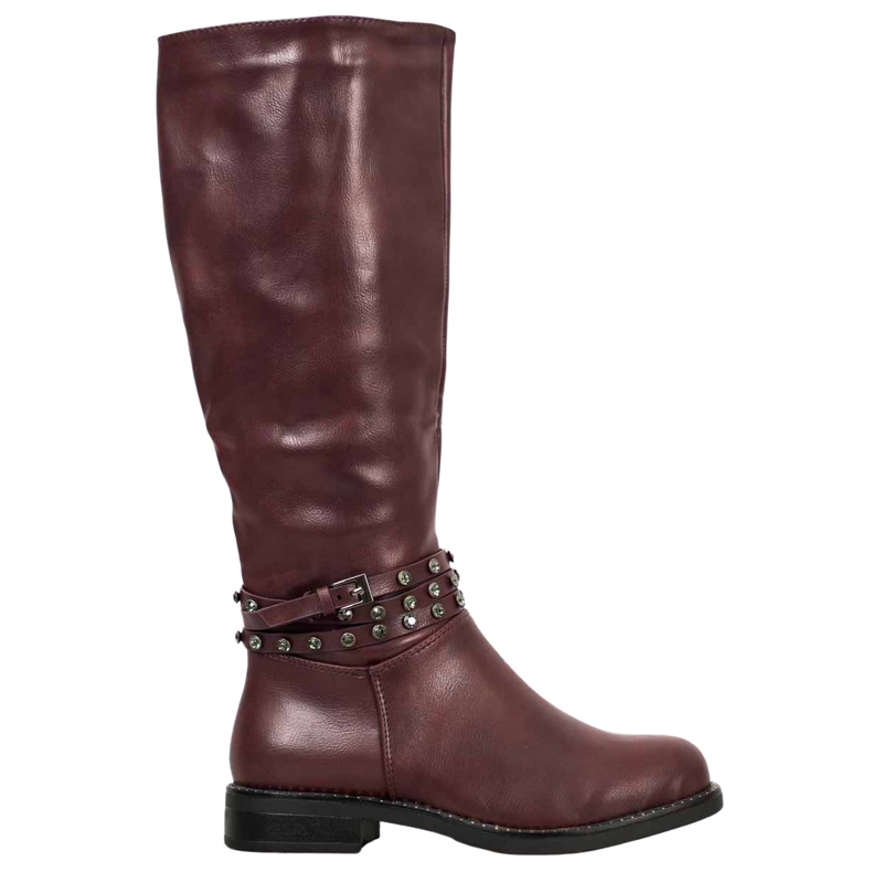 SHELOVET Kastanienbraune Stiefel mit Zirkonia rot