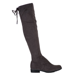 J. Star Oberschenkelhohe Stiefel aus Wildleder mit Einfassung grau