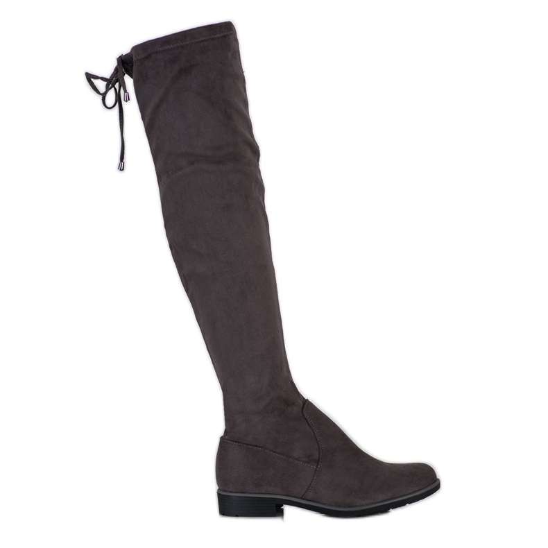 J. Star Oberschenkelhohe Stiefel aus Wildleder mit Einfassung grau