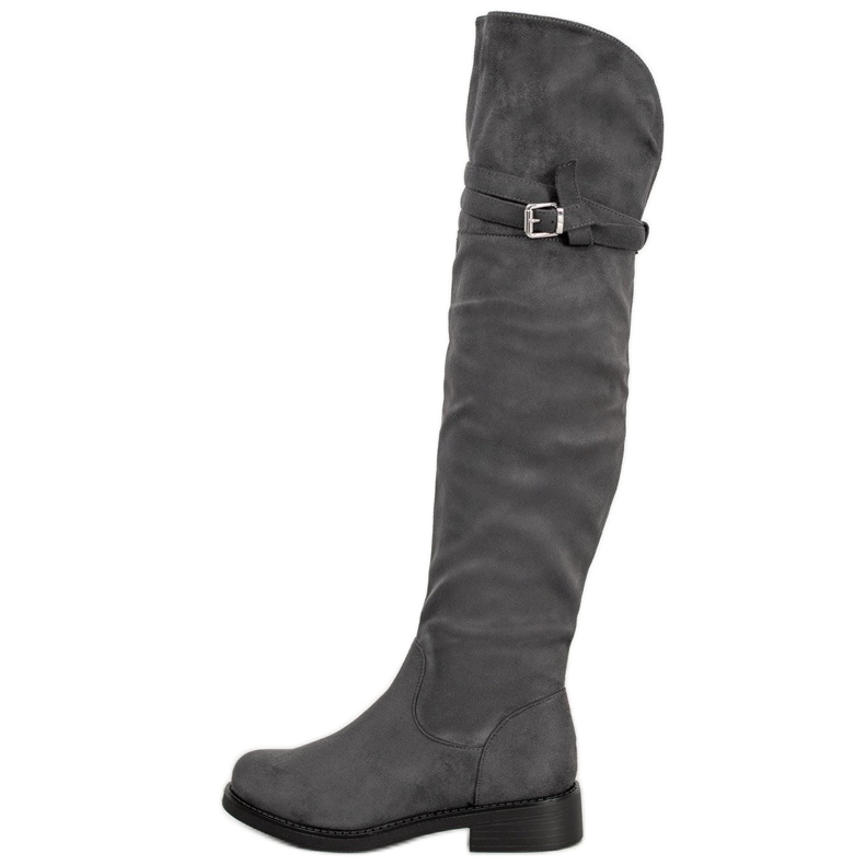 Ideal Shoes Elegante Stiefel mit Schnalle grau