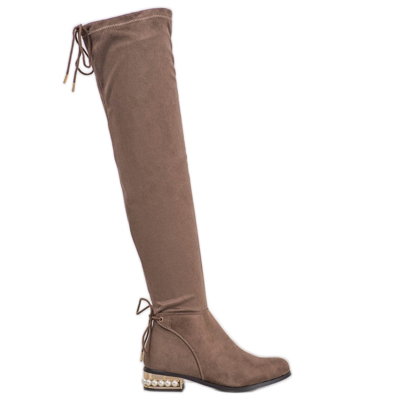 Cm Paris Oberschenkelhohe Stiefel mit Zierabsatz braun