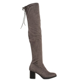 SHELOVET Overknee-Stiefel aus Wildleder grau