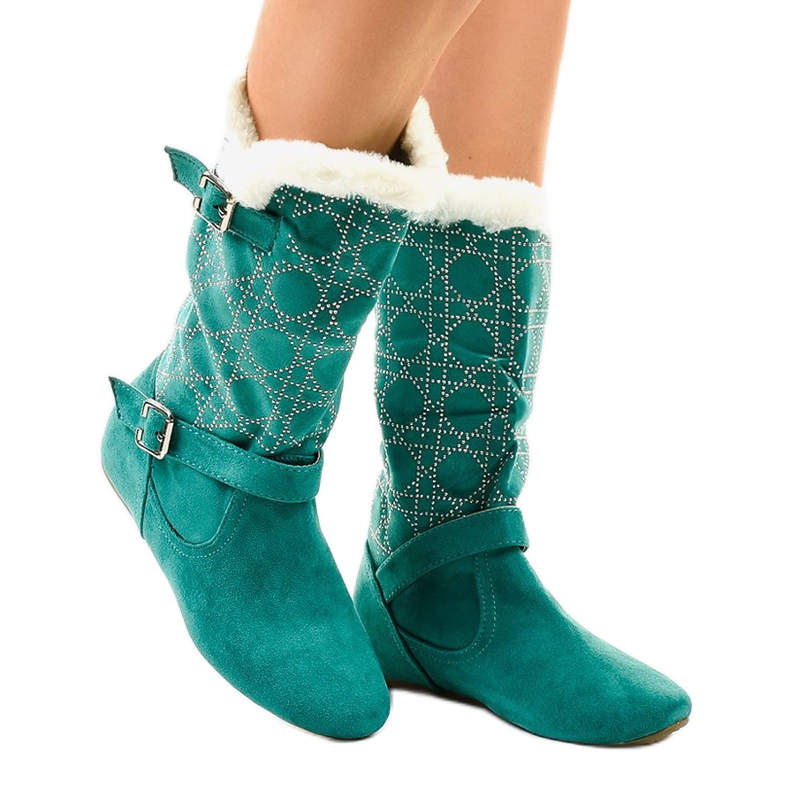 Grüne flache Stiefel bis zur Mitte der Wade R100