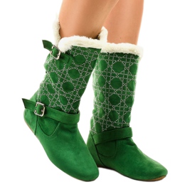 Grüne flache Stiefel bis zur Mitte der Wade R100