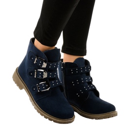 Flache Stiefel aus Wildleder in Marineblau mit TL95-2-Schnallen navy blau
