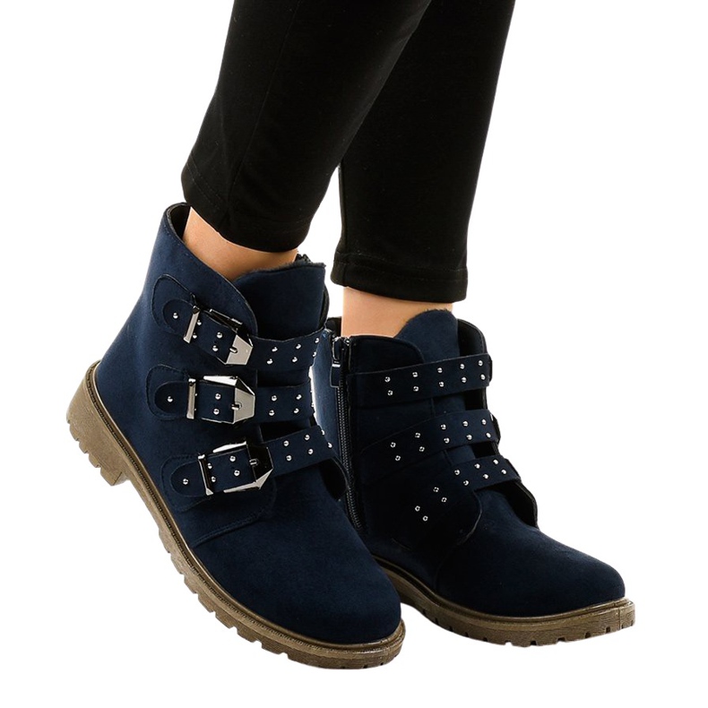 Flache Stiefel aus Wildleder in Marineblau mit TL95-2-Schnallen navy blau