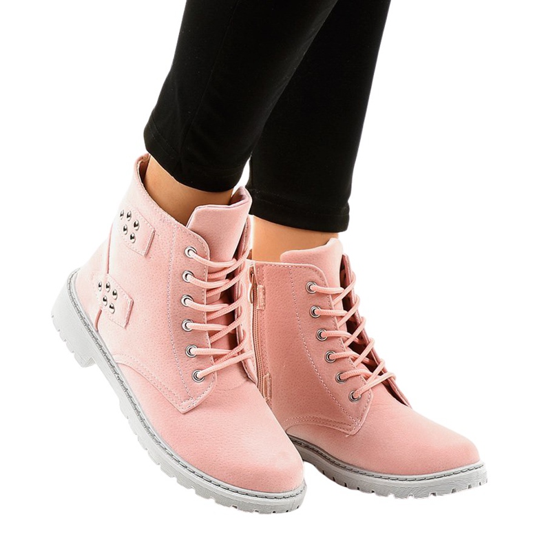 Flache Stiefel aus Wildleder in Rosa TL93-4