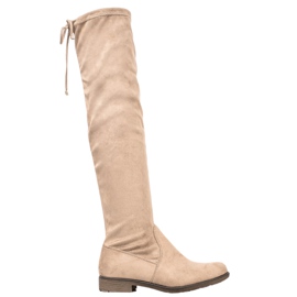J. Star Oberschenkelhohe Stiefel aus Wildleder mit Einfassung beige