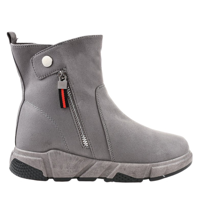 Graue, isolierte Schneestiefel aus Wildleder KFS-506