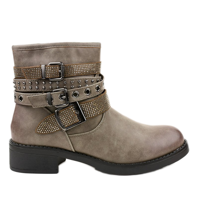 Khakifarbene Stiefeletten mit flachem Absatz und 7365-PA-Schnalle grün