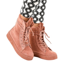 Flache Stiefel aus Wildleder in Rosa 7-3727B