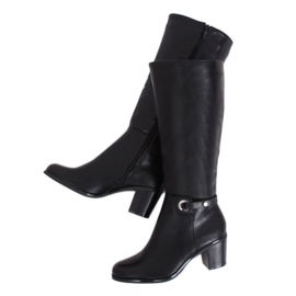 Klassische schwarze High Heels Stiefel BM-9090 Schwarz