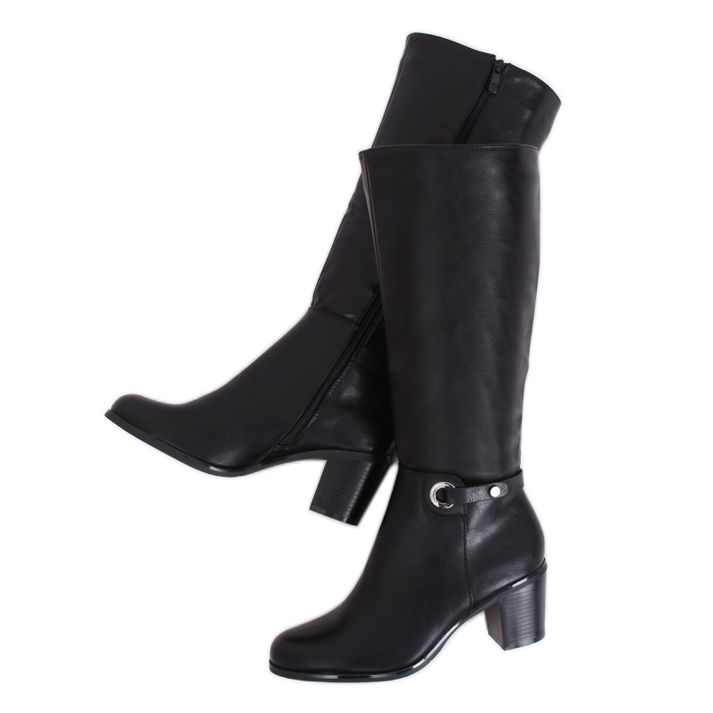Klassische schwarze High Heels Stiefel BM-9090 Schwarz