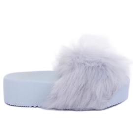 Graue Hausschuhe mit Fell CK77P Grau II Qualität