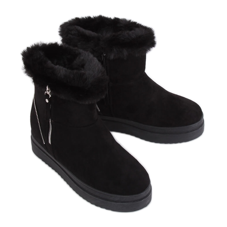 Schwarz PP-30 Schwarze Schneestiefel mit Fell