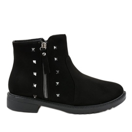 Schwarze flache Damenstiefel mit Fell CH-26